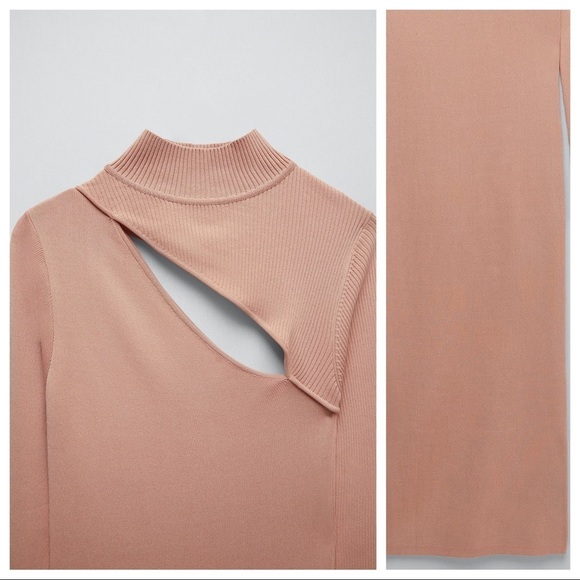 NWT. Zara Dusty Pink Cut Out Knit Dress. Size M. - Picture 4 of 7